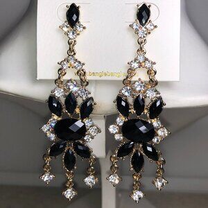 Amrita Jet Black & Gold Chandelier Crystal Earrings